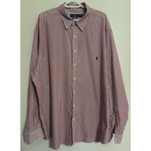 Polo Ralph Lauren Mens 3XB 100% Cotton Stretch Red White Stripe Long Sleeve